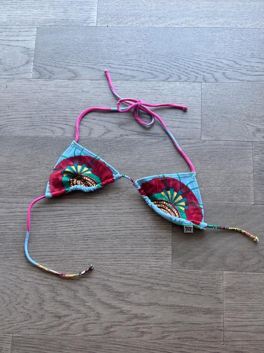 Colorful Triangle Bikini Top - Turquoise & Pink